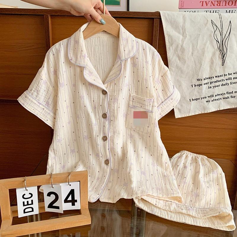 100% Cotton Cartoon Print Short Sleeve Pajama Set Girls Lightweight Sleepwear Two Piece Home Outfit
