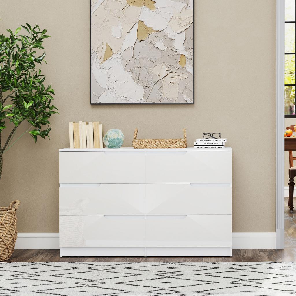 Comfortable With 6 Drawers Bedroom Dresser Modern With Anti Tip Chest Of Drawers For Living Room Hallway 120x40x75 Cm