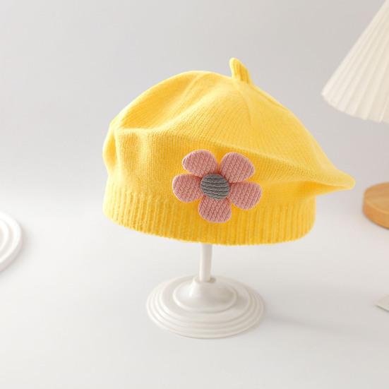 Зимняя шапка для девочек с цветочным декором, вязаная эластичная, нескользящая, детская шапка художника, реквизит для фотосъемки, повседневный головной убор для путешествий, школы, шопинга