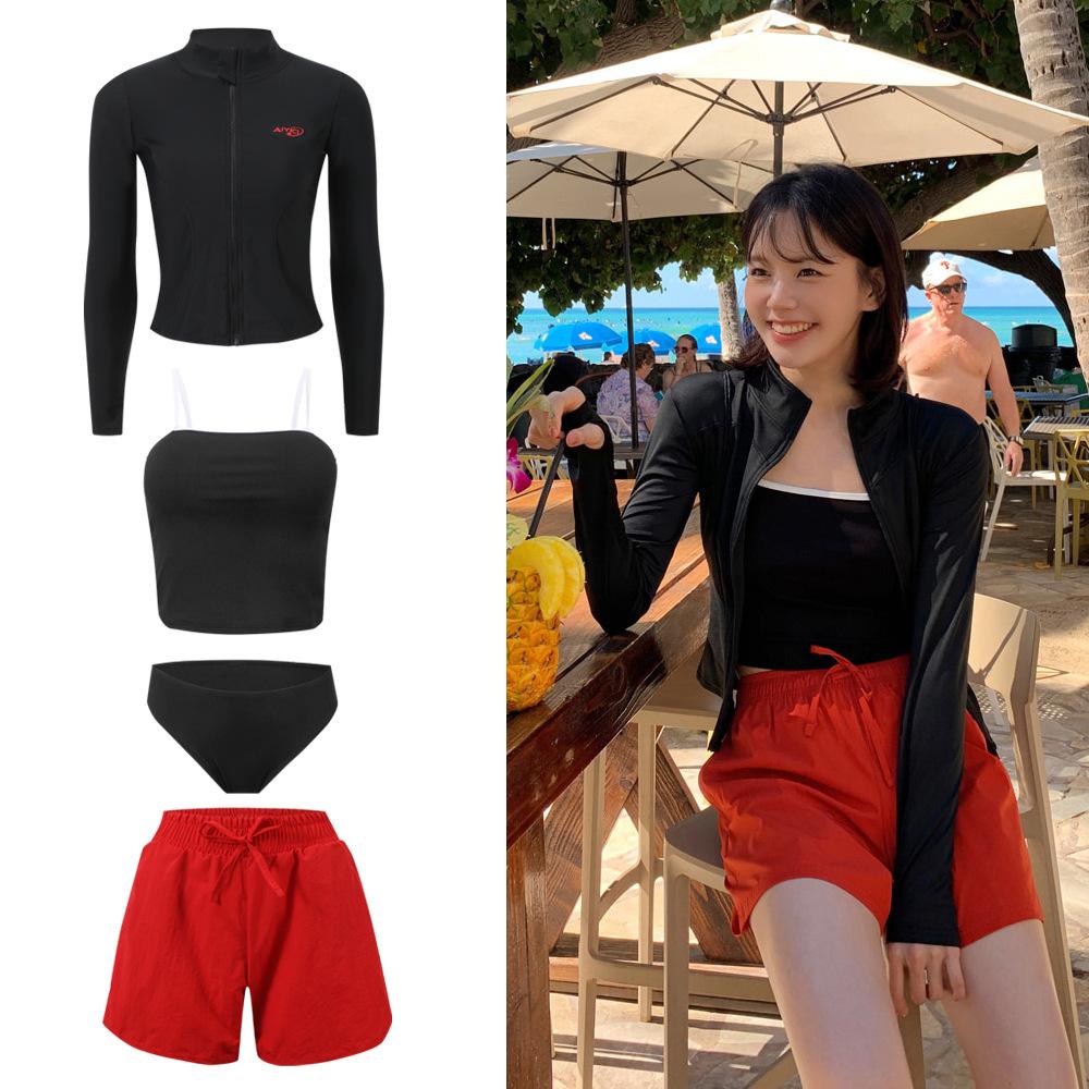 Korean version of women's split swimsuit women's long-sleeved conservative flat-angle sunscreen sports ins new swimsuit