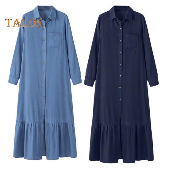 Женское платье макси с отложным воротником и длинными рукавами, однобортный кардиган, свободный однотонный цвет с рюшами в стиле пэчворк, струящийся подол, для путешествий, поездок на работу, весна-лето