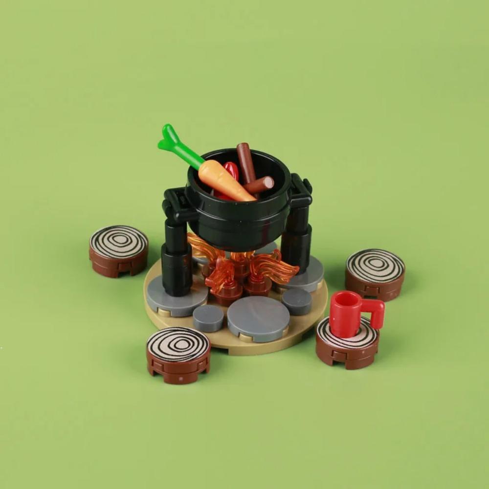 MOC Военные средневековые строительные блоки Фигурки солдат Аксессуары Костер Палатка Жареная курица Сцена кемпинга Мини-кирпичи Подарки
