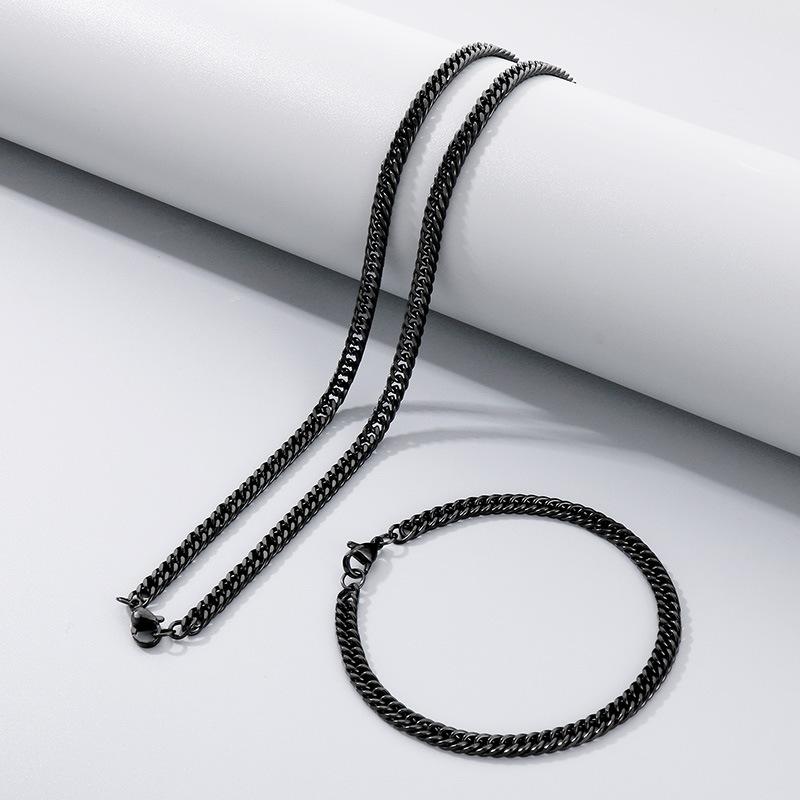 Simple Plain Chain Double Woven Four-Sided Grinding Bracelet Hip-Hop Personality Multi-Size Whip Chain Titanium Steel Men'S Necklace