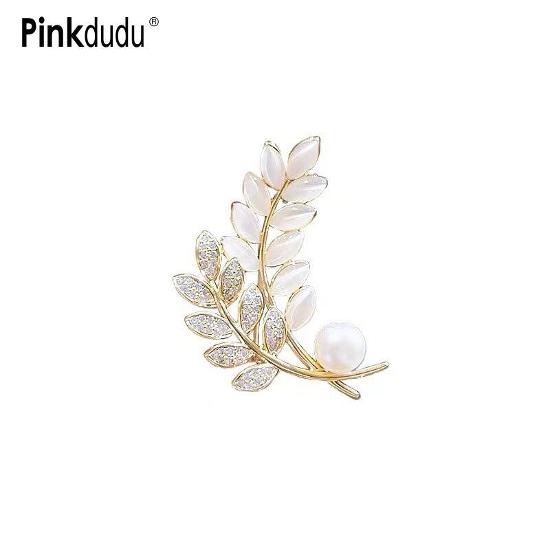 Pinkdudu Fashion White Opal Wheathead Brooch Romantic Light Luxury Inlaid Zircon Plant Brooch for Women Jewelry PD1561