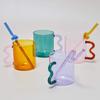Colored Glass Cup with Wave Handle Coffee Breakfast Cup  Large Capacity Milk Cup Microwaveable  Cross-border