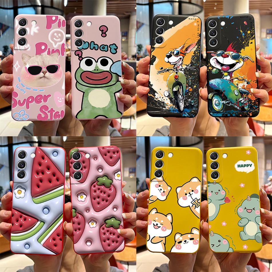 For Samsung Galaxy S22 S 22 Plus S22 Ultra S22+ Case Soft Slim Cute Bear Cartoon Frog Candy Painted Back Cover Funda Bumper Bags