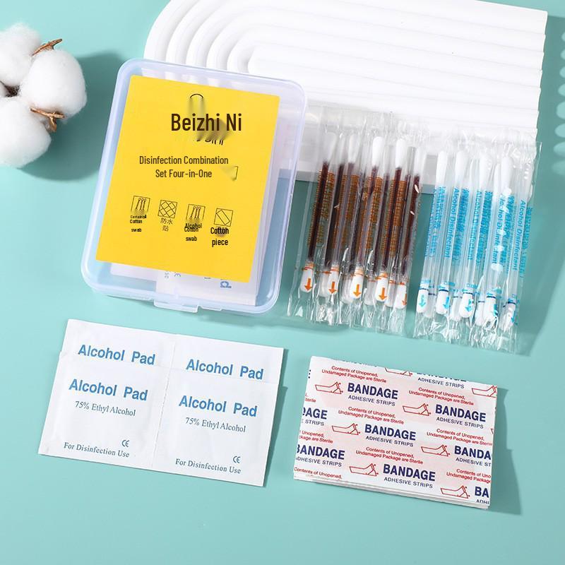 Portable 4-in-1 Emergency Kit: Alcohol Pads, Povidone-Iodine Swabs, Waterproof Band-Aids