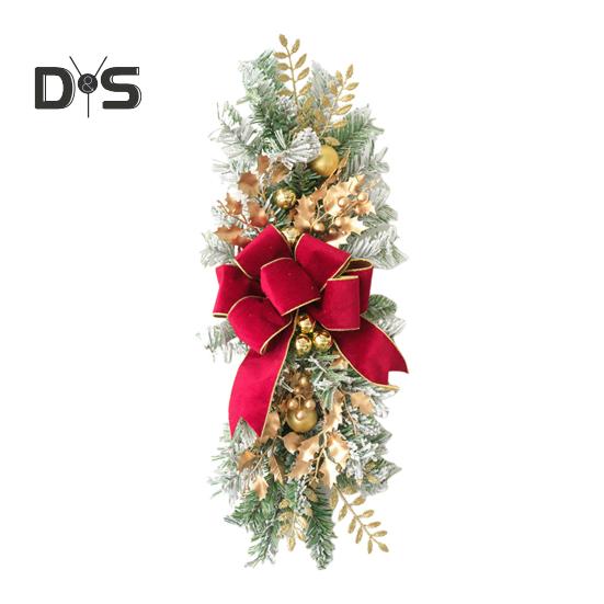 Christmas Stair Swag Teardrop Trim Christmas Staircase Swag Wreath with Bow Artificial Pine Branch Swag for Holiday Home Decoration