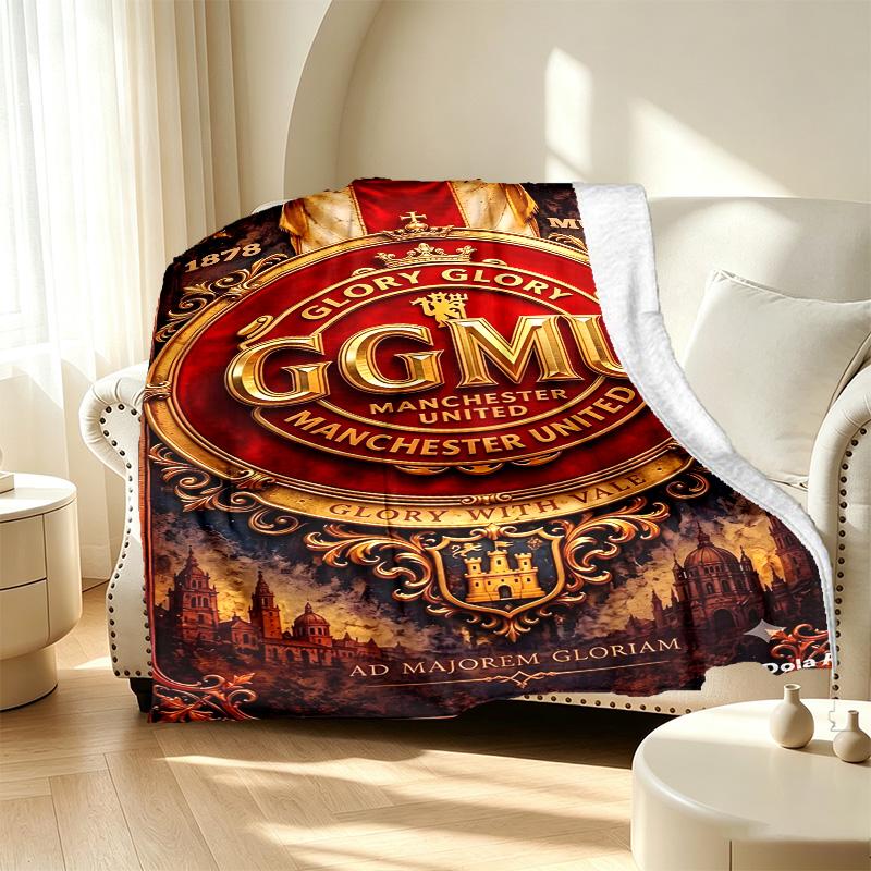 Football United F.C Pattern Blanket for Home Decoration, Bed, Sofa, Car Travel, Camping, Suitable for All Seasons, Birthday Christmas Gift