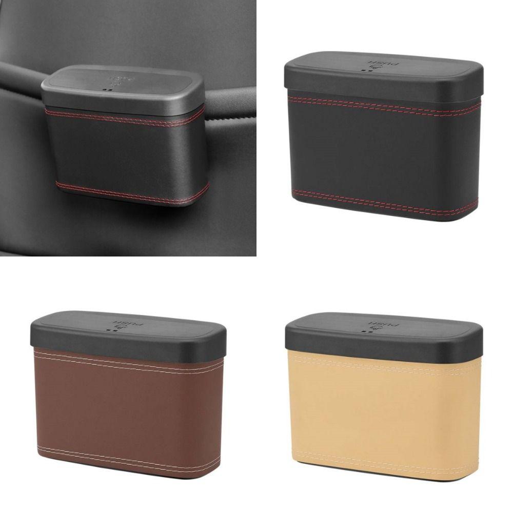 Waterproof Vehicle Trash Can PU Leather Hanging Storage Bin Car Press-down Storage Box  Car Storage