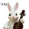 Literary Artistic Ornament Cute Rabbit Playing Violin Ornament, Synthetic Resin Animal Figurine, Durable Waterproof Figurine Realistic Hand