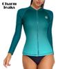 Женский купальник с длинным рукавом Rash Guard, защита от ультрафиолета, на молнии, градиентный топ