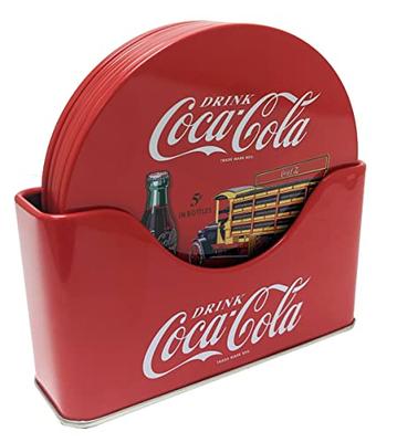 Подставки под стаканы The Tin Box Company Coke, набор из 6 предметов, с металлическим держателем, красные