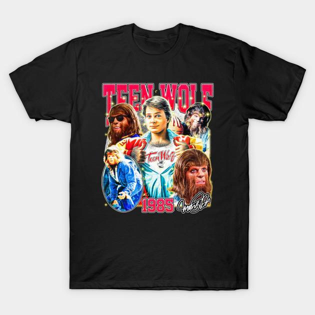 Men Black Print T-shirt Teen Wolf 1985 No-Cut Transfer Paper Print Cotton Tshirt
