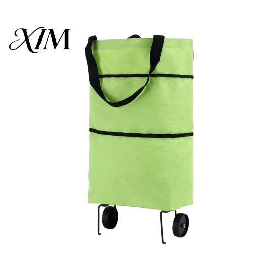 Space Saving Travel Luggage Cart Foldable Shopping Bag with Wheels, Lightweight Portable Large Capacity Grocery Reusable Rollers Cart, Waterproof