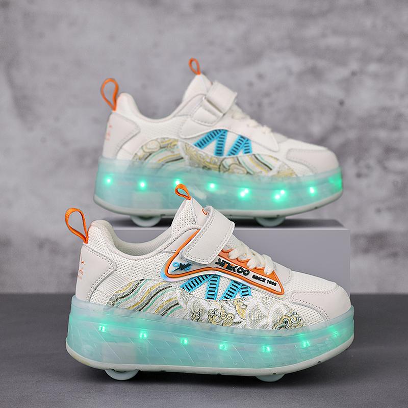 TUINANLE Четырехколесные роликовые туфли для мальчиков и девочек, прогулочная обувь, которая может ходить, скользить и уменьшаться, мигающие огни для школьников