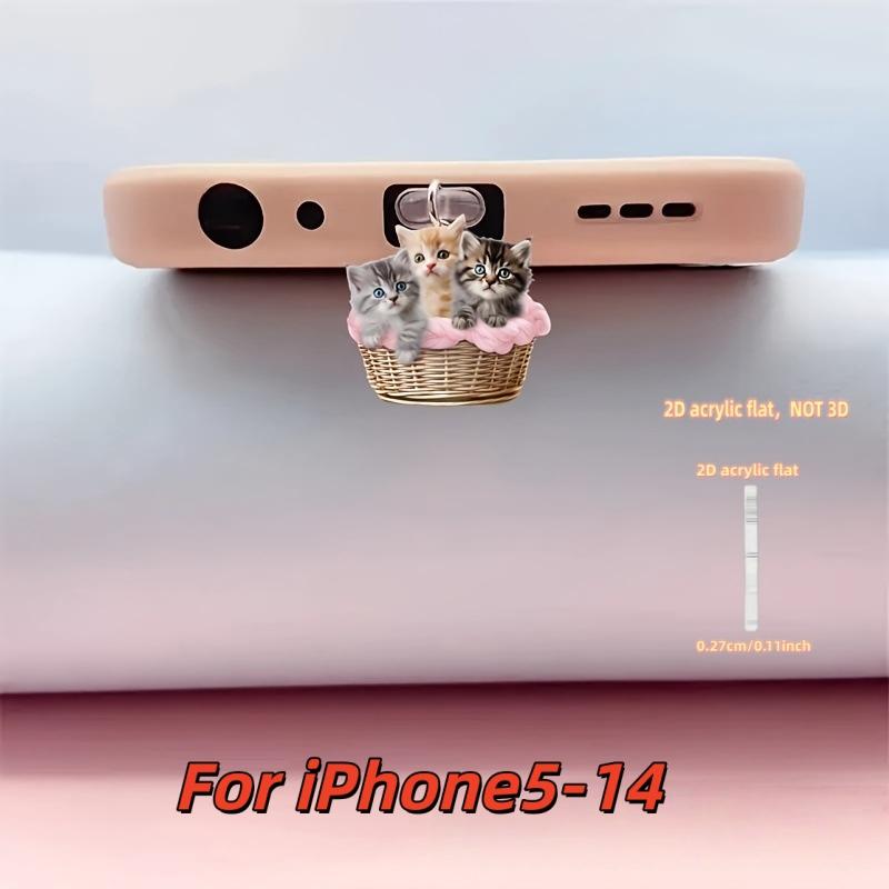 2D Акриловая Пылезащитная Заглушка для Телефона Три Маленьких Котенка, Яркие Цвета, Которые Не Тускнеют, Пылезащитная и Прочная, Праздничный Атмосферный Аксессуар для Телефона