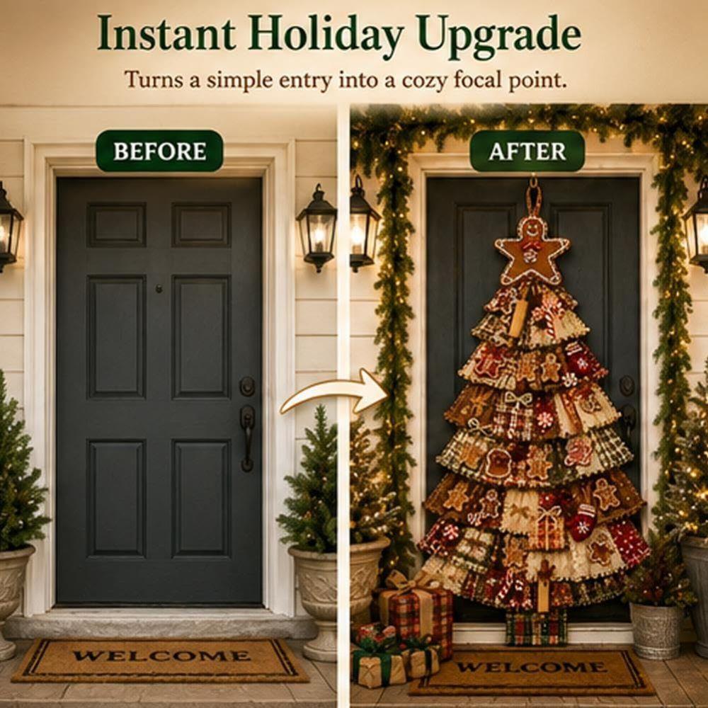 Oversized Patchwork Christmas Tree Door Hanging DIY Quilted Tree Ornament Front Door Decor