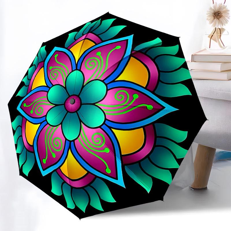 1pc Colorful Flower Mandala Folding Umbrella | Elegant Design, Fashionable Accessory, Durable Construction, Sturdy Ribs yy251107043