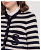 Женский полосатый вязаный кардиган с воротником «лепесток лотоса» на осень/зиму 2023 года - Элегантный шерстяной свитер в стиле «маленький аромат»