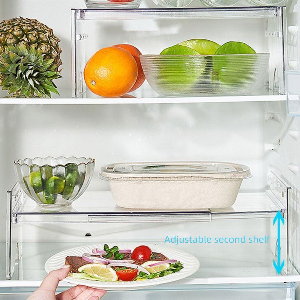 Detachable Extendable Refrigerator Shelf Stackable 2-Level Height Fridge Layered Separator Adjustable Height Space Saving