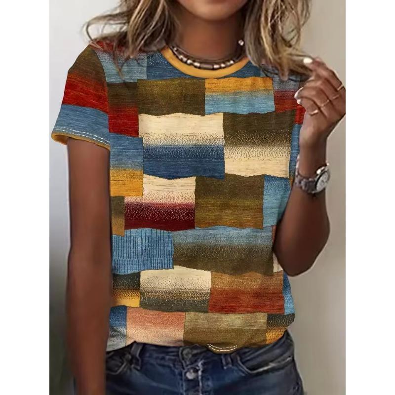 Летняя женская 3D футболка с принтом в клетку, повседневная, с коротким рукавом и круглым вырезом, модная, уличная, оверсайз, женская одежда, пуловер