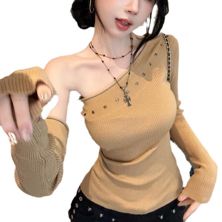Summer Girl Style Sweater With Rhinestones And Off Shoulder Design For Youth Fashion