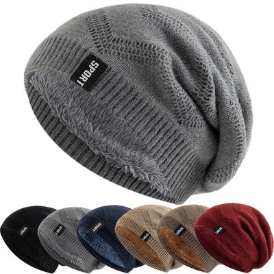 Распродажа Унисекс Шапки-бини с плюшевой меховой подкладкой, теплые, с повседневным декором в виде нашивки, зимние вязаные шапки