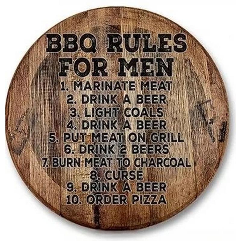 Деревянная винтажная ретро-пивная зона барбекю, круглая металлическая жестяная вывеска, деревенский декор, настенные художественные постеры, забавная железная картина для дома, бара, паба, кафе, гаража, двери, стены