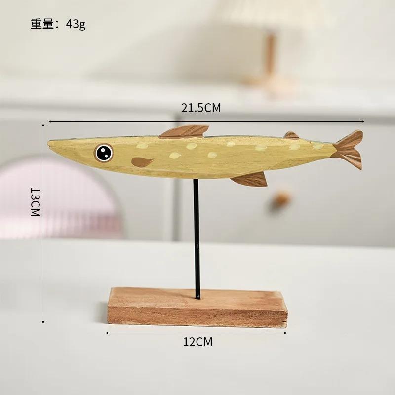 2025 Nordic Wooden Fish Statue Colorful Handmade Wood Style Desktop Ornament Creative Living Room Decor Gift for Home Art Lovers