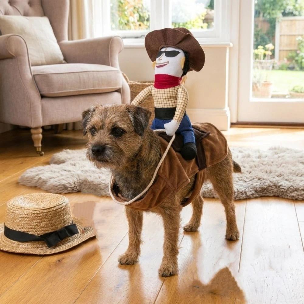 Novelty Dog Riding Denim Clothing Adjustable Cat Party Dressed Up Dog Cosplay Costumes  Photo Prop