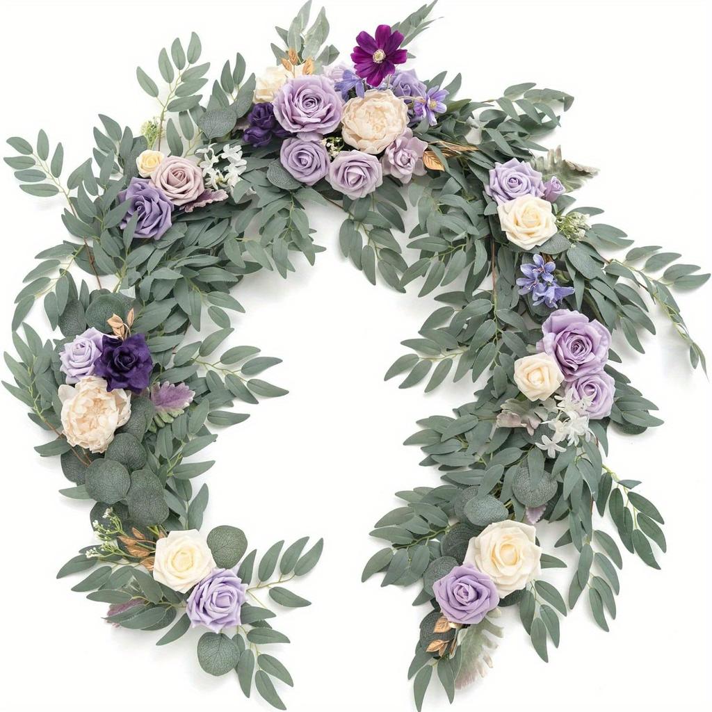 1Pc Simulation Flower 70.87 Inch Artificial Eucalyptus Rose Eucalyptus Wedding Table and Chair Decoration Rattan