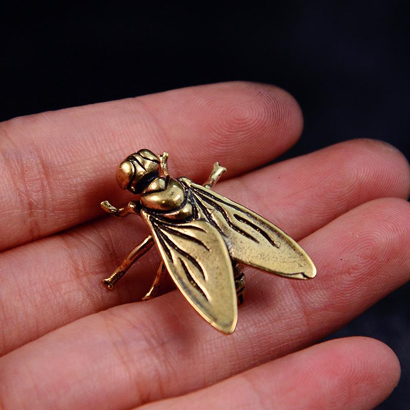Office Desktop Decor Brass Fly Figurine, Vintage Craft Metal Insect Animal Statue for Home, Miniature Piece
