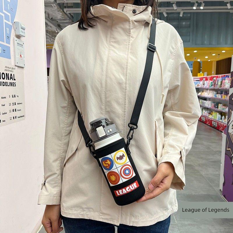 Large-Capacity Thermos Cup with Enlarged Cup Sleeve, Shoulder Strap, Hand-Held, Cross-Body, Children's Xilefu Universal Water Bottle Protective Cover