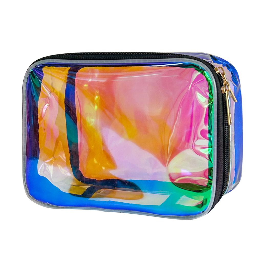 Wholesale Holographic Blue Waterproof Makeup Bags Fashion Printed Cosmetic Gift Zippered Toiletry Storage Pouch for Daily Use