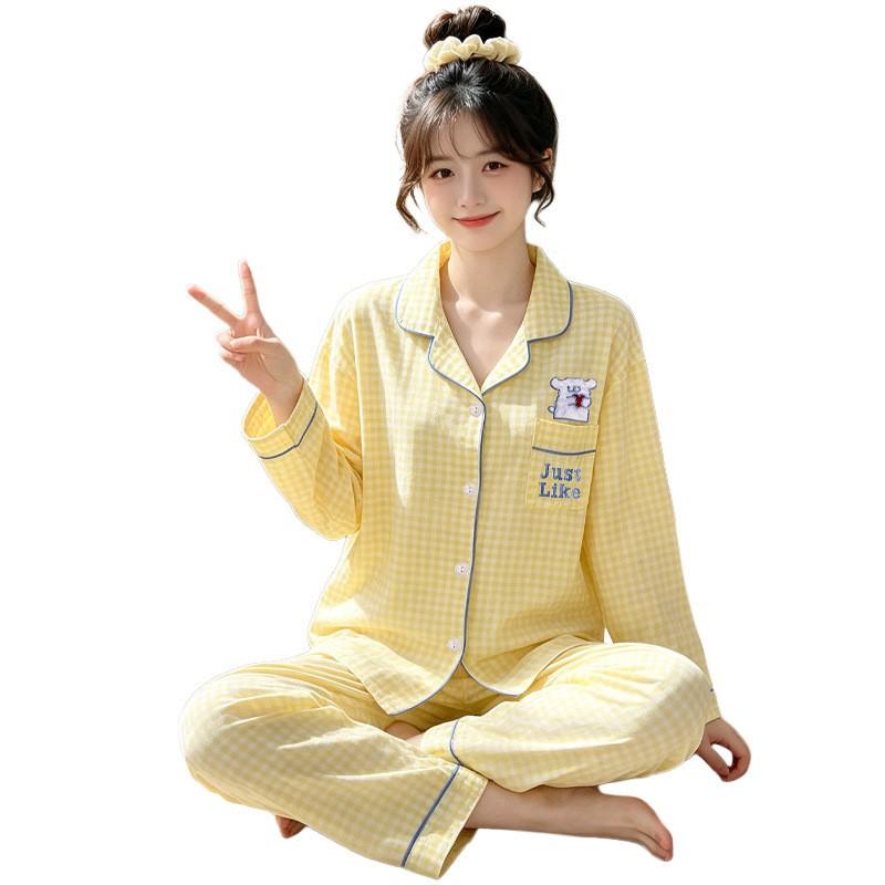 Cartoon Dog Pajama Set Women Cute Long Sleeve Loungewear Soft Home Sleepwear