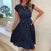 Women's Fashion Summer Spring Solid Color Print Short Sleeve O-Neck Casual Dresses