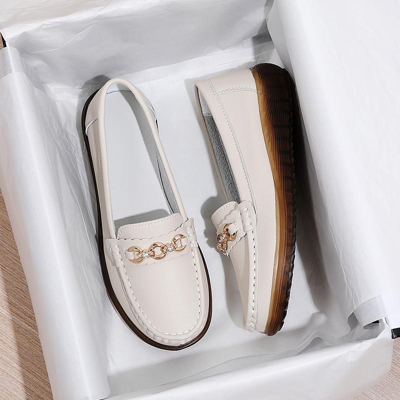 Весенне-осенняя женская повседневная обувь из металлической кожи с мягкой лапшой и мягкой лапшой, женская кожаная обувь