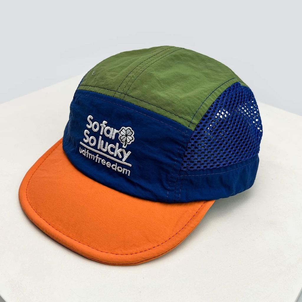 Summer Light Quick-drying Color Matching Letter Unisex Outdoor Breathable Mesh 5-Panel Adjustable Five-piece Sunshade Short Brim