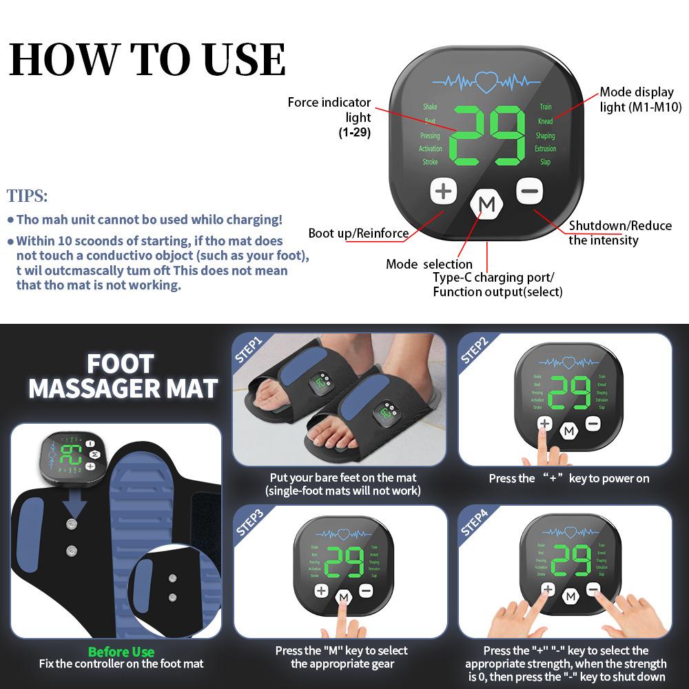 Professional TENS-EMS Foot Massager Machine for Relaxation, Shiatsu Acupoint Massage Pad with Pulse, Portable Home Use