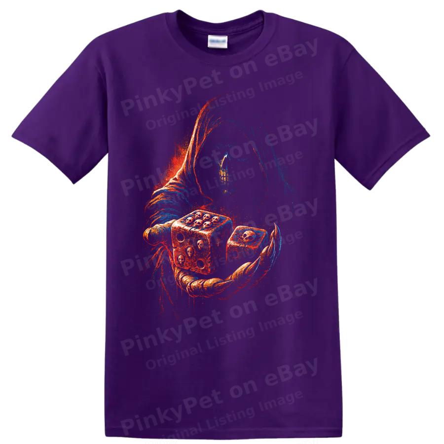 Grim Reaper Skull Dice T Shirt Gothic Horror Gamer Halloween Graphic Art Tee