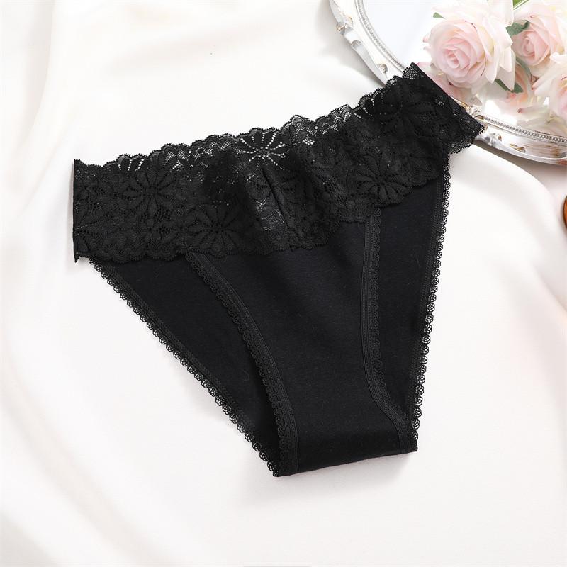 FINETOO High Waist Lace Panties for Woman Comfort Cotton Briefs Sexy Lace Edge Lingerie Breathable Underwear