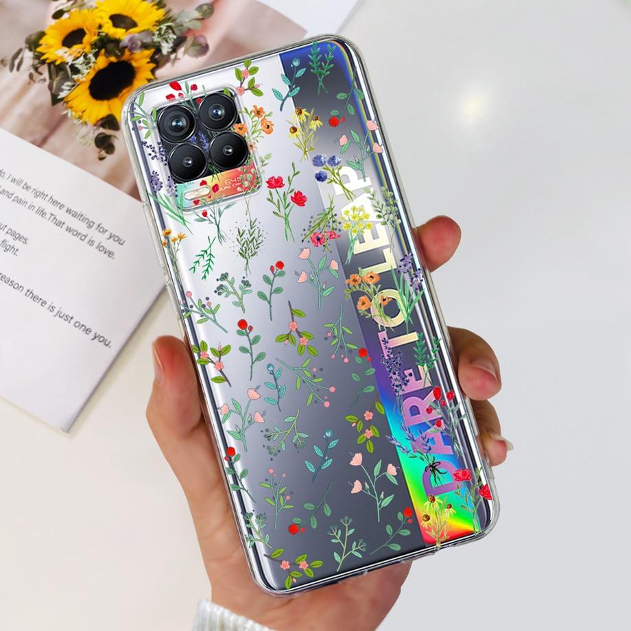 Для Realme 8 Чехол Цветок Мода Кошка Милый Чехол Coques Для Realme 8 Pro Чехлы Для Телефона Чехол Realme8 5G Realme 8i Fundas Мягкий Capa