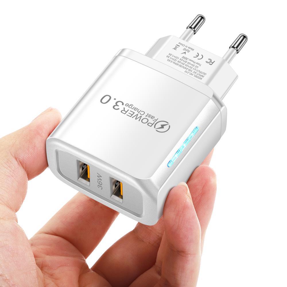 Быстрое зарядное устройство 36 Вт с двумя портами USB и светодиодной индикацией, двойной порт, дорожный адаптер