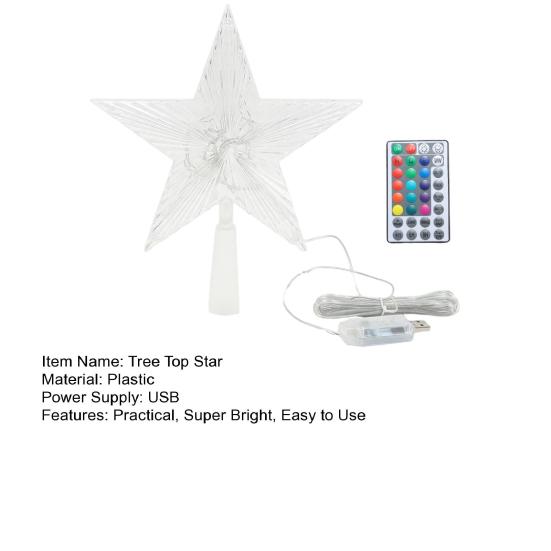 Рождественская звезда-верхушка для елки с несколькими режимами освещения, пульт дистанционного управления, питание от USB, 3D-украшение для верхушки елки в виде звезды
