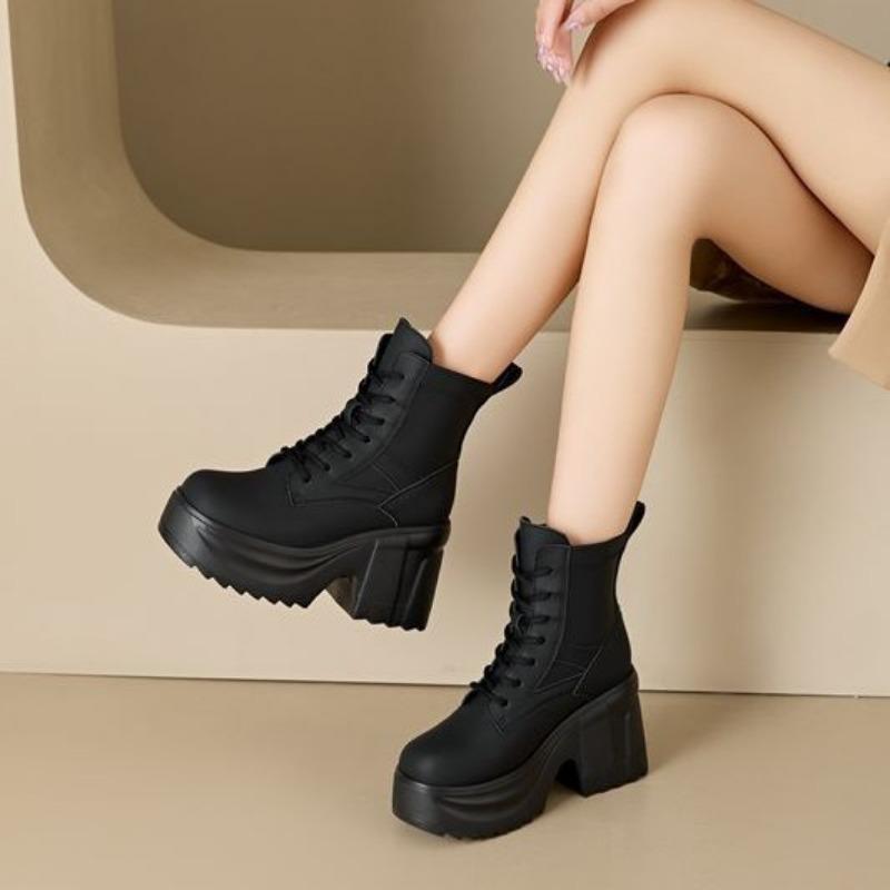 Модные женские ботильоны из микрофибры 10 см, синтетические, на толстой подошве, на толстом каблуке, на платформе, на танкетке, осенние, на весну, на щиколотку