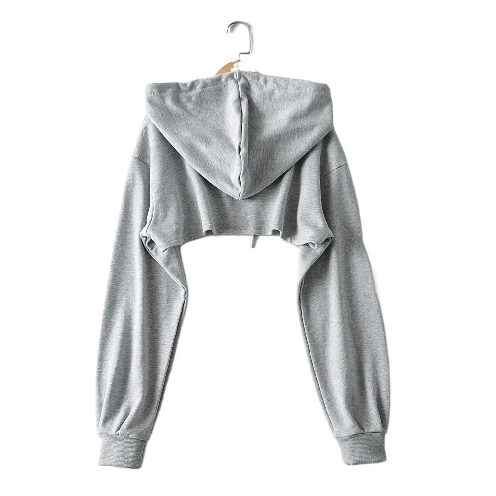 Лоскутный кроп-топ с длинным рукавом, ультракороткий пуловер с кулиской, женская толстовка, уличная одежда