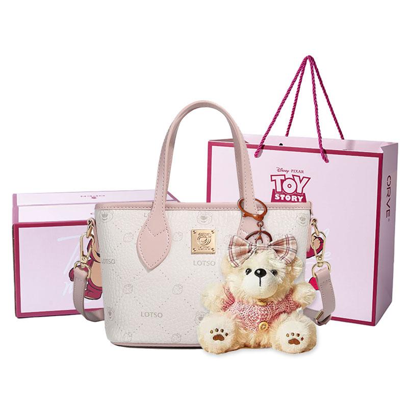 Disney Strawberry Bear Cute Classic Basket Bag Women Tote Bag Pink Milk-Tea BMK-72602