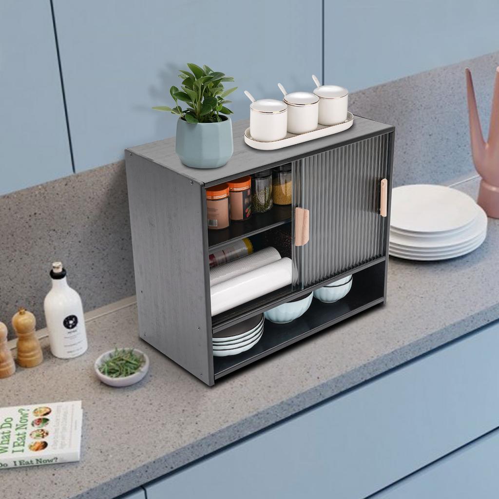 Modern Black Storage Cabinet w/ Adjustable Shelves, Freestanding Sideboard Organizer for Living Room, 55x28x46cm, Easy Assembly