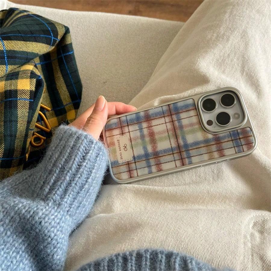 Ретро Клетчатый Серебристый Чехол для Телефона для iPhone 17 16e 16 15 14 13 12 11 Air Pro Max X XR XSMAX 8 7 Plus Роскошный Прозрачный Мягкий Задний Чехол